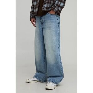 BoohooMAN Baggy Rigid Washed Jeans Light Blue Size 34 Button-Fly‎ Actual 36x31